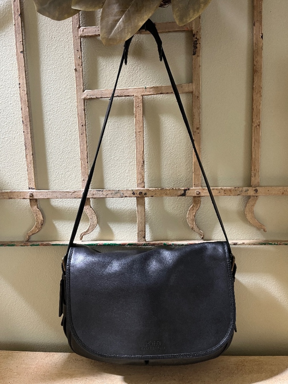 POLO Ralph Lauren Black Leather Messenger Bag